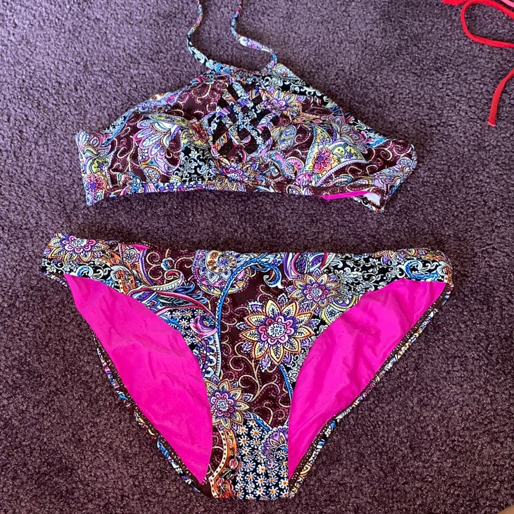 Floral print high top bikini